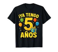 Ya Tengo 5 Años Diseño Colorido cumpleaños Infantil Español Maglietta