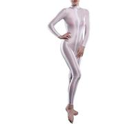 Yaaapiy Donna Lucente Body Calzamaglia Intimo Body Stocking Catsuit Tuta Intera Jumpsuit Doppia Cerniera Anteriore Abbigliamento Party & Mode (bianco opaco)