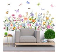 YAANBUNB 2 Pz Adesivi Murali Giardino Fiori,Adesivi da Parete Floreali Piante,Stickers Pianta Muro Removibili Floreali,Fiori Colorati Adesivi Murali per Camera da Letto Soggiorno Finestra