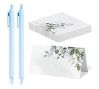 YAANBUNB 50 Pz Segnaposto Tavolo Matrimonio Comunione,Carte dei Posti per Tavolo,Stile Foglia Verde Cartellini Segnaposto con 2 Pz Penne per Compleanno Comunione Laurea (Verde/Eucalipto/9 * 10 cm)