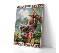 YAASIMOULE E vissero tutti felici e contenti, stampe su tela di ragazza hawaiana che fa surf, arte murale