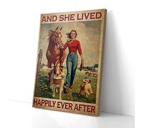 YAASIMOULE E vissero tutti felici e contenti, stampe su tela vintage con ragazza di campagna e cavallo, arte murale