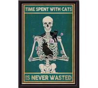 YAASIMOULE Il tempo trascorso con i gatti non è mai sprecato. Poster con scheletro e gatto nero, decorazione da parete, regalo per la ragazza innamorata, stampe su tela opaca incorniciate.