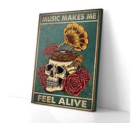 YAASIMOULE La musica mi fa sentire vivo, stampe su tela con teschi e rose, arte murale