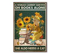 YAASIMOULE Poster d Una donna non può sopravvivere solo con i libri. Ha anche bisogno di un gatto. Decorazione murale.
