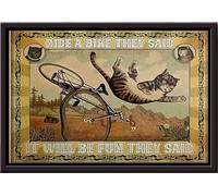 YAASIMOULE Poster incorniciato su tela opaca Cycling Cat Rides A Bike They Said