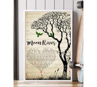 YAASIMOULE Poster Moon River Song Lyrics Heart Tree Birds Arte murale Arredamento per la casa