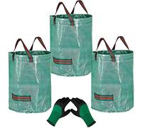 YAAVAAW 3 Pezzi Sacchi Giardinaggio Grandi 272L e 1 Guanto da Giardino,Sacchi Spazzatura Grandi con Maniglie Riutilizzabili,Sacco per Macerie Raccogli Foglie da Giardino,Big Bag Resistenti