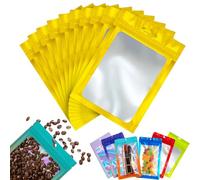YAAVAAW Borse con cerniera richiudibili in lamina d'oro, in alluminio e plastica, a prova di odore, 100 pezzi, 7x10 cm, borse per imballaggio olografiche per alimenti, gioielli, elettronica