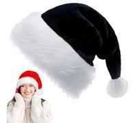 YAAVAAW Cappello Natale Donna Uomo,28 * 38cm Deluxe Peluche Cappello di Babbo Natale Nero per Adulti Bambini,Unisex Cappelli Accessori Decorazioni Regali Festa Costume Morbido e Confortevole