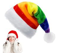 YAAVAAW Cappello Natale Donna Uomo,32 * 45cm Deluxe Peluche Cappello di Babbo Natale Arcobaleno per Adulti Bambini,Unisex Cappelli Accessori Decorazioni Regali Festa Costume Morbido e Confortevole