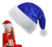 YAAVAAW Cappello Natale Donna Uomo,32 * 45cm Deluxe Peluche Cappello di Babbo Natale Blu per Adulti Bambini,Unisex Cappelli Accessori Decorazioni Regali Festa Costume Morbido e Confortevole