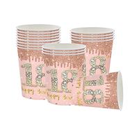 YAAVAAW Happy 18th Birthday Bicchieri di carta oro rosa, 16 pezzi per feste di compleanno per ragazze usa e getta, bambini, forniture per feste di 18° compleanno