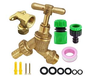 YAAVAAW Kit rubinetto da giardino per esterni, raccordo per tubo BSP da 1/2 pollice con piastra a parete in ottone, set di montaggio per tubo esterno, rubinetto dell'acqua per serbatoio IBC, montaggio