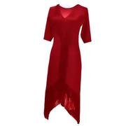 Yaaxinb Abito da Ballo Latino per Donna con Frange, per Tango, Salsa, con Nappine, Waltz, cha cha, Gonna da Pratica, Costume per Festa, Ballerina,Rosso,XL