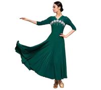 Yaaxinb Abito da Danza da Sala da Donna a Scollo a V, Abito Moderno per Competizione di Valzer, Gonna Flamenco per Balli e Feste,Verde,XXL