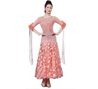 Yaaxinb Per Donna Abito da Ballo da Sala Valzer Moderno Cha Cha Salsa Strass Petalo Danza lirica Grande Gonna Swing,Rosa,L