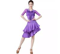 Yaaxinb Per Donna con Frange Abito da Ballo Latino Strass Sala da Ballo Bordo a Lisca di Pesce Valzer Cha Cha Salsa Foxtrot Gonna da Allenamento,Viola,L