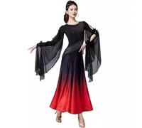 Yaaxinb Per Donna Vestito da Ballo Liscio Valzer Moderno Cha Cha Tango Vestiti da Ballo Salsa Lirica Flamenco Grande Gonna Swing,Rosso,XL