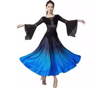 Yaaxinb Valzer Moderno Cha Cha Dress Manica Lunga Cha Cha Rumba Abbigliamento da Ballo Gradiente Donne Costumi da Danza lirica,Blu,M