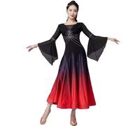 Yaaxinb Valzer Moderno Cha Cha Dress Manica Lunga Cha Cha Rumba Abbigliamento da Ballo Gradiente Donne Costumi da Danza lirica,Rosso,L