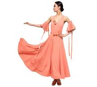 Yaaxinb Vestito da Ballo da Donna con Scollo a V e Spalle Scoperte - Vestito da Competizione di Valzer Moderno, Perfetto per Balli e Feste,Arancia,XL