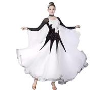 Yaaxinb Vestito da Ballo da Sala Moderno Femminile Swing con Strass, Gonna per Valzer, Tango, Spettacolo e competizioni di Danza,Nero,3XL