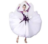 Yaaxinb Vestito da Ballo da Sala Moderno Femminile Swing con Strass, Gonna per Valzer, Tango, Spettacolo e competizioni di Danza,Viola,XXL