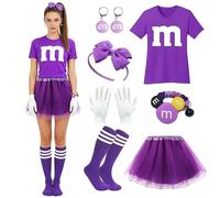 YAAYEELE 7 Pezzi M e M Costume da Donna, con Stampa MM Shirt T-Shirt, M Cerchietto, Calzini e Collana, Gonna in Tulle, Costumi di Carnevale di Gruppo per Donna per Carnevale e Cosplay