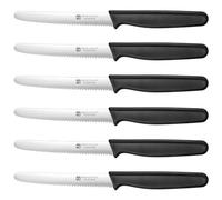 Yabano Set 6 Coltelli da Colazione Seghettati, Inox Pane e Tavola | Lama 1.4034 Tedesca | Punta Arrotondata Spalmaburro | Taglia Pomodori Salumi | Lavabile Lavastoviglie Ergonomico