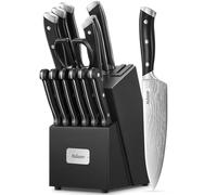 Yabano Set di Coltelli da Cucina, 14 pezzi Ceppo Coltelli con affilatore integrato e blocco di legno, set di coltelli in acciaio inossidabile tedesco professionale