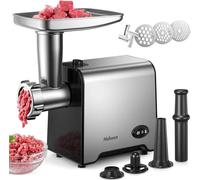 Yabano Tritacarne Elettrico 3 in 1, Macchina per Carne in Acciaio Inox con Accessorio per Salsicce, 3 Piastre di Macinatura, Accessorio per Kubbe e Tubo per Insaccare, per Casa e Cucina