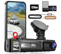 Yabdbg Dash Cam Auto 4K/2K+1080P Doppio Dashcam con Scheda da 128GB e Kit Cablaggio,Radar Rilevamento Del Movimento Reale,Modalità Parcheggio 24H a 360°,5G WiFi GPS,APP Telecamera per auto 3”IPS 170°