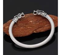 YABEME Bracciale Vichingo in Acciaio Inossidabile, Norrena Vintage Scandinavo Odino Lupo Animale Fenrir Celtico Pagano Uomini Polsino Bracciale Anello Gioielli Amuleto, con Borsa Regalo Runa Valknut