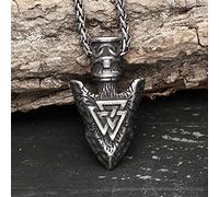 YABEME Collana con Ciondolo Vichingo Odino, Gungnir Spear Head - Ancora Nautica - Valknut Runic - Arrowhead, Gioielli con Amuleto Talismano in Acciaio Inossidabile Vintage Norreno,Bronzo,24 inch