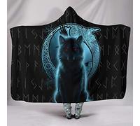 YABEME Coperta con Cappuccio Unisex Stampata in 3D Vikings Tattoo Indossabile Mantello Portatile Odin Fenrir,Nero,80″ x 60″