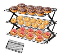 Yabound Griglia di raffreddamento impilabile, pieghevole a 3/4 ripiani, in ferro, biscotti e pane, impilabile, colore nero, per torte, barbecue, biscotti e biscotti (3 piani)