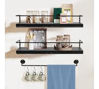 Yabound Mensola da parete in legno, rustica con portasciugamani, set da 2 pezzi, mensola da parete per bagno, camera da letto, soggiorno, cucina (A)