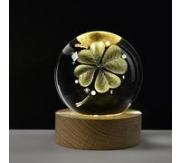 Yabound Sfera di Cristallo da 60 mm, Quadrifoglio Portafortuna, Lampada da Notte in Vetro con Base in Legno, Pallina da Cristallo Piccoli Regali per Bambini Amici Coppia Compleanno Festival