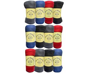 YACHT & SMITH 12 Pack of Soft Fleece Blankets 50 X 60, Lightweight, Cozy Warm Throws Dark Colorful Blanket Sofa Travel Outdoor, Wholesale