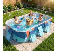 Yaciente Piscina pieghevole per adulti e bambini, grande capacità, non gonfiabile, portatile e rigida, piscina fuori terra, per interni ed esterni, cortile, giardino e patio (blu Delft)