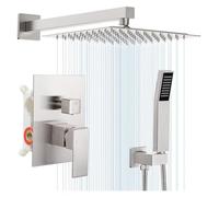 YACODLUL Rubinetto Doccia in Ottone nichelato Spazzolato, Set Doccia a 2/3 Vie, soffione Doccia a Pioggia, miscelatori con Scatola da Incasso, rubinetti for Bagno, Acqua Calda e Fredda(3Way 12Inch A)