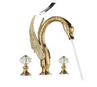 YACODLUL Rubinetto for lavabo a Forma di Cigno, Rubinetto for Vasca da Bagno, Due Maniglie in Cristallo, Miscelatore Caldo/Freddo, Rubinetto for lavabo a Gru(Golden)
