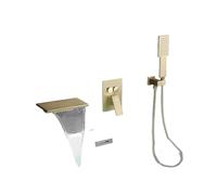 YACODLUL Set Rubinetto for Vasca da Bagno a Cascata con Pulsante, Miscelatore for Vasca da Parete con doccetta, Set Rubinetto for Doccia in Ottone con Maniglia Singola(Brushed Gold)