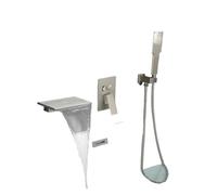 YACODLUL Set Rubinetto for Vasca da Bagno a Cascata con Pulsante, Miscelatore for Vasca da Parete con doccetta, Set Rubinetto for Doccia in Ottone con Maniglia Singola(Brushed Nickel)