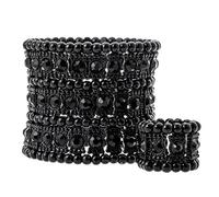 YACQ Gioielli Donna Multistrato Cristallo Bracciale Elastico Anello Set e Lega, Colore: Dark Black Bracelet Ring Set, cod. A04011E-black