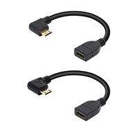 YACSEJAO Cavo mini HDMI a HDMI da 90 gradi, ad angolo retto da 15 cm, confezione da 2 convertitori girevoli placcati in oro ad alta velocità (angolo sinistro+angolo retto)