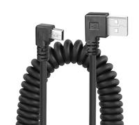 YACSEJAO Cavo mini USB a spirale, cavo USB 2.0 a 90 gradi Mini B per la sincronizzazione dei dati e il caricabatterie per stampanti, fotocamere, mouse, telefoni cellulari (duale a destra)