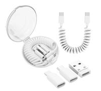 YACSEJAO Kit adattatore per cavo di ricarica multi USB C a spirale, multi-tipo USB, convertitore portatile con adattatore iOS/Micro USB/USB A (bianco)