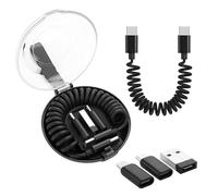 YACSEJAO Kit adattatore per cavo di ricarica multi USB C a spirale, multi-tipo USB, convertitore portatile con adattatore iOS/Micro USB/USB A (nero)
